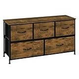 WOLTU Kommode mit 5 Schubladen aus Stoff, Kommodenschrank Sideboard TV-Schrank, für Wohnzimmer Schlafzimmer Flur, aus Metallrahmen Holzwerkstoff, Vintage-Holzoptik Schwarz, SSK005hov