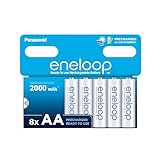 eneloop, AA/Mignon NI-MH Akku, 8er-Pack, Kapazität mit min. 2000 mAh, Ready-to-Use NI-MH Akkus, bis zu 2000 Mal wiederaufladbar, plastikfreier Verpackung, Standard, weiß