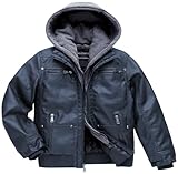 Jungen Kunstlederjacke Winddicht Warm Wintermantel Kinder Bomber Oberbekleidung Wasserdicht PU Motorradjacke, Marineblau, 4-5