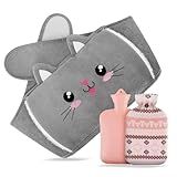 RISAKOGO Wärmflaschengürtel,1L Wärmflasche mit Bezug 3er Tragbare Wärmeflasche-Gürtel Katze aus Gummi für Erwachsene&Kinder Hot Water Bottle Weihnachtsgeschenke