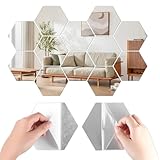 Sechseckiger Spiegel - 12 Stück Spiegelfliesen Selbstklebend Hexagon Spiegel 3D Spiegelwand Sechseck Acryl Spiegel für Kinderzimmer,Schlafzimmer,Home Wohnzimmer Sofa TV Einstellung Wand DIY Dekor