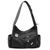 Captain Blues Canvas Messenger Bag Umhängetasche Crossbody Schulter Tote Hobo Bag für Frauen und Männer - Große Tasche mit mehreren Fächern (Schwarz)