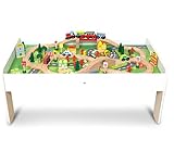 Coemo Spieltisch mit Holz-Eisenbahn Set mit 91 Teilen - Multifunktionstisch für Kinder zum Spielen, Basteln, Bauen und Verbessern der Motorik als tolles Geschenk