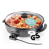 GOURMETmaxx Elektrische Multifunktionspfanne ⌀ 40cm | Mit Thermostat, Glasdeckel & Antihaftbeschichtung | XXL Volumen - optimal als Paellapfanne, Schmorpfanne & Wokpfanne | 1500W [Edelstahl]