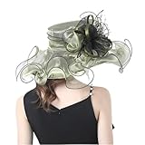 Sonnenhüte Stroh StrandhutDamen Sonnenhut Sommer Organza Breite Krempe Kirchenhut Kleid Kappe Fascinator Braut Teeparty Hochzeit Hut Flacher Hut (Color : Gray Blue, Size : One Size)