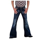 Roselan Herren Vintage Punk in voller Länge Bootcut Jeans Stretch Schlaghose schwarz verwaschen 70er Jahre Hippie