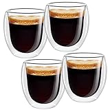 MULHIM Espressotassen Doppelwandige Gläser Tassen Set 4x80ml - Espressotassen Dickwandig aus Borosilikatglas | kaffeetassen für Espresso Eiskaffee Tee | Espresso Gläser 4er Set Spülmaschinenfestes