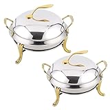 Chafing Dish Buffet-Set Chafing Dish-Set aus 2-teiligen runden Buffet-Servierern aus Edelstahl, Wärmer mit Lebensmittelpfanne, Brennstoffhalter und Deckel for Restaurantpartys, Hochzeiten, Gold, 28 cm