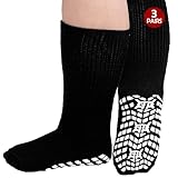 ZFSOCK Diabetiker Socken Herren Damen: ABS Stoppersocken Griffen Diabetikersocken Ohne Gummibund Rutschfeste Noppen Extra Weite Antirutschsocken Baumwolle Ohne Gummi Komfortbund 3 Paar 39-46 Schwarz