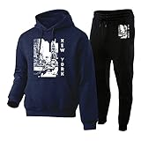 Generisch Herren Jogginganzug Set Kapuzenpullover und Jogginghose Premium Sweat Anzug Loose Fit Herren Weste Anzug MäNner Hausanzug Ohne Kapuze