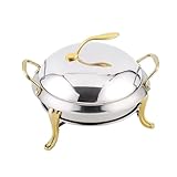 Chafing Dish-Buffet-Set, Chafing Dish-Buffet-Set aus Edelstahl, runder Buffet-Servierer mit Pfannen, Deckel und Brennstoffhaltern, for Partys, Hochzeiten, Bankettveranstaltungen, Gold, 22 cm(Gold,18cm