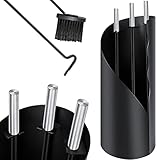 KESSER® Kaminbesteck Set 4-teiliges Kaminzubehör - Modern Design, beschichtet, Hochwertige Kamingarnitur aus 4 Teilen: Besen, Schaufel, Schürhaken, Ständer Stahl Edelstahlgriffe, Schwarz