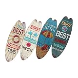 TOPBATHY 4 Stück Surfbrett-Holzschild Surfbrett-Willkommensschild Sommer-Surfbrett Tropische Wanddekoration Holzschild Dekor Küstenwandtafeln Hawaii-Hängedekoration Schilder