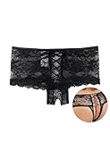 ohyeahlady Höschen Ouvert Damen Sexy Erotik Große Größen String Tanga Dessous Damen Sexy Unterwäsche Spitze Unterhosen Offener Schritt Brazilian Slip Hipster Panty Reizwäsche Mollig B-schwarz,M-L