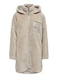 ONLY Damen Lange Teddy Kunstfell Jacke | Oversized Übergangs Parka mit Kapuze | Lamm Schaf Plüsch ONLSASCHA, Farben:Beige, Größe:XS-S