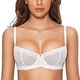 DOBREVA Balconette BH Damen mit Bügel Push Up Dirndl Spitze BHS Sexy Grosse Grössen Ungefüttert Weiss 95C