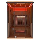 Dewello® Infrarotkabine Infrarotsauna KENORA 130x105 für 1-2 Personen aus Hemlockholz, Vollspektrumstrahler, Bodenstrahler, LED-Farblicht, Bluetooth