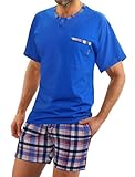 sesto senso Herren Schlafanzug Kurz Pyjama Baumwolle Kurzarm T-Shirt Pyjamahose Zweiteilig Set hell blau neon L Jasiek Chaber