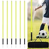 TATIVALO Slalomstangen Fußball Set 6er mit Metallspitze, Agilität Stangen inkl. Tragetasche, für Koordinationstraining, Slalom, Fußball, Hundesport, 150cm