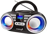 Tragbarer CD-Player | LED-Disco-Lichter | Boombox | CD/CD-R | USB | FM Radio | AUX-Eingang | Kopfhöreranschluss | 20 Speicherplätze | Kinderradio | CD-Radio | Kompaktanlage (Black/Sunny Silver)