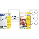 AVERY Zweckform 3659 Adressaufkleber (1.200 Klebeetiketten, 97x42,3mm auf A4) 100 Blatt, weiß & Marmeladenetiketten Art. 5081 (80 Aufkleber ablösbar, Ø 65mm auf A4, rund) 10 Blatt weiß