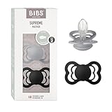 BIBS Supreme Schnuller 2er-Pack, BPA-frei, Symmetrischer Nippel. Silikon, Hergestellt in Dänemark. 6-18 Monate (2er Pack), Cloud/Black