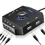 Externe Soundkarte, PHOINIKAS T10 USB Audio Adapter für PC Windows, Mac, Linux, Laptops, Desktops, Stereo Soundkarte mit 3,5mm Schnittstelle & USB Schnittstelle, Plug & Play (6-in-1, Schwarz)