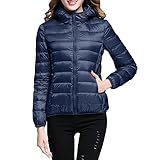 Rrongwn Dünne Steppjacke Damen Casual Daunenmantel Leicht Winterjacke Outdoor Puffer Jacke Warm Jacket Mit Kapuze Einfarbig Sportjacke Elegant Winddicht Outdoorjacke Isolierte Wanderjacke