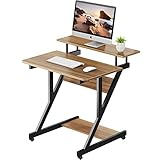 Dripex Computertisch mit Rollen Z-förmiger Schreibtisch, Mobiler Laptoptisch mit Regalen für kleine Räume, Home Office 70x60x79CM Dunkelbraun