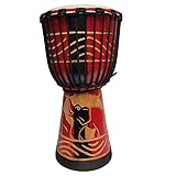 Stoneage Arts Djembe Trommel geschnitzter Bongo Afrikanisch Auch eine tolle Geschenkidee Einzigartige Dekor-Option Carver Abstrakte Elefant Giraffe Schildkröte (38,1 cm, Elefant-Rot)