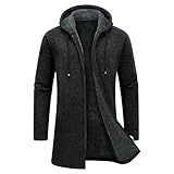 KUDORO Strickjacke Herren Cardigan Lang Trachtenjacke Kapuze mit Kapuze Gestrickt Wintermantel Pullover Hoodie Sweatjacke Feinstrick Winterjacke Fleecejacke(Dunkelgrau,3XL)