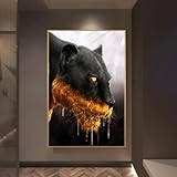 HIPWST Nordic Animal Wall Art Hunting Black Gold Bloody Leopard Lion HD Canvas Poster Prints Living Room Bedroom Home Decor 80x120cm Frameless