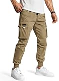 JMIERR Cargohose Herren Casual Hose Herren Baggy Jogginghose Herren Regular Fit mit Taschen Elastischer Bund Kordelzug Khaki,L