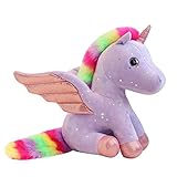 Mislaxy Einhorn Kuscheltier Glänzende Mehrfarbig Regenbogen Engel Einhorn Pegasus Plüschtier Kawaii Weich 23 cm Geschenk für Weihnachten Geburtstag (Lila)