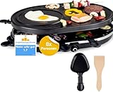 Raclette Set für 8 Personen - Grill oval - Crepes Funktion - Tischgrill inkl. Pfännchen & Schaber mit Steinplatte - (RUND)