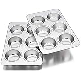 Homikit Muffinform, Edelstahl 6er Muffin Backblech Backform Set, 2er-Pack, Muffinblech für 6 Muffins Cupcakes Pudding Brownies, 29 × 18 cm, Ungiftig & Gesund, Spülmaschinenfest