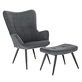 WOLTU Relaxsessel Lehnstühle Vintage Retro Sessel Polstersessel mit Hocker Fernsehsessel Ohrensessel Cordsamt Dunkelgrau SKS28dgr