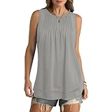 Einfarbige Tops Damen Tank Top Sommer Ärmellose Tshirts Oberteile mit Rundhalsausschnitt Blusentop Longtops Tanktops Frauen Schlicht Lässig Lockere Passform Blusen Elegent Damen Tanktop