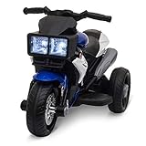 HOMCOM Elektrofahrzeug Kindermotorrad Kinderfahrzeug mit Musik und Beleuchtung Elektro-Dreirad mit Akku 37-95 Monate Stahl Blau+Weiß 86 x 42 x 52 cm