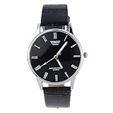 Classic Mens Roman Number Quartz Electronic Leather Wrist Watch Black Herren Armbanduhr Silber (男款黑色(Black), One Size)