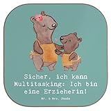 Mr. & Mrs. Panda Untersetzer Erzieherin Multitasking - Geschenk, jonglieren, Untersetzer Gläser, Untersetzer aus Holz, Dankbarkeit, Anerkennung,