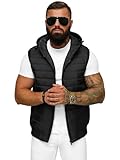 OZONEE Herren Weste Steppweste Kapuze Vest Ärmellos Jacke Übergangs Daunenweste Herrenweste Steppweste Sportweste Übergangsjacke Bodywarmer Outdoor 777/1309KA SCHWARZ M