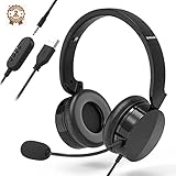 PC Headset mit Mikrofon, Stereo USB Headset mit Noise Cancelling Mikrofon Abnehmbarem, 5.7oz On-Ear Leicht-Kopfhörer, 3.5mm Kabel Headset für PC/Laptop/Handy/Office/Call Center/Skype/Webinar/Musik