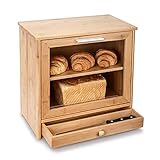 Merysen Brotkästen aus Bambus, 2-Lagiger Brot Box Aufbewahrungscontainer mit Frontdeckel und transparentem Fenster, Selbst Bauen Brotbehälter Brotdose für Küchen