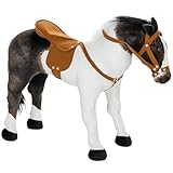 AIYAPLAY Reitpferd mit Soundfunktion, 48 cm Höhe Spielpferd zum Reiten mit Sattel und Zaumzeug, Stehpferd für Kinder 3-8 Jahre, Metall, Braun+Cremeweiß