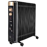 2000W Ölradiator Energiesparend mit 15 rippen, Elektrische Heizung mit Thermostat, 3 Heizstufen, Stufenlose Steuerung&Überhitzungsschutz, Elektroheizkörper für Räume bis zu 50m³(Schwarz)