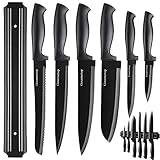 Gourmetop Kitchen Knife Set with No Drilling Magnetic Strip, Knives Set for Kitchen Black Cooking Knives, Sharp Chef Knife Set for Cutting