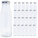 Vitrea 24 leere Glasflaschen 500ml Schraubverschluss Silber - Milchflaschen, Saftflaschen, Flaschen zum Befüllen mit Deckel - für, Saft, Smoothies, Öl - 24 Stück, TO48, Milch