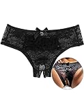 ohyeahlady String Tanga Damen Sexy Ouvertslip Spitze Unterwäsche Dessous mit Offener Schritt Slip Große Größen Panty Hipster Höschen Soft Blumen Loch Unterhosen(Schwarz,S)