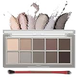 Erinde 10 Farben Matt Lidschatten Palette, Schwarz Smokey Eyes Set, Matte Gery Eyeshadow Palette, Natürlich Nude Lidschattenpalette, Wasserfest Koreanische Augen Makeup Set mit Pinsel